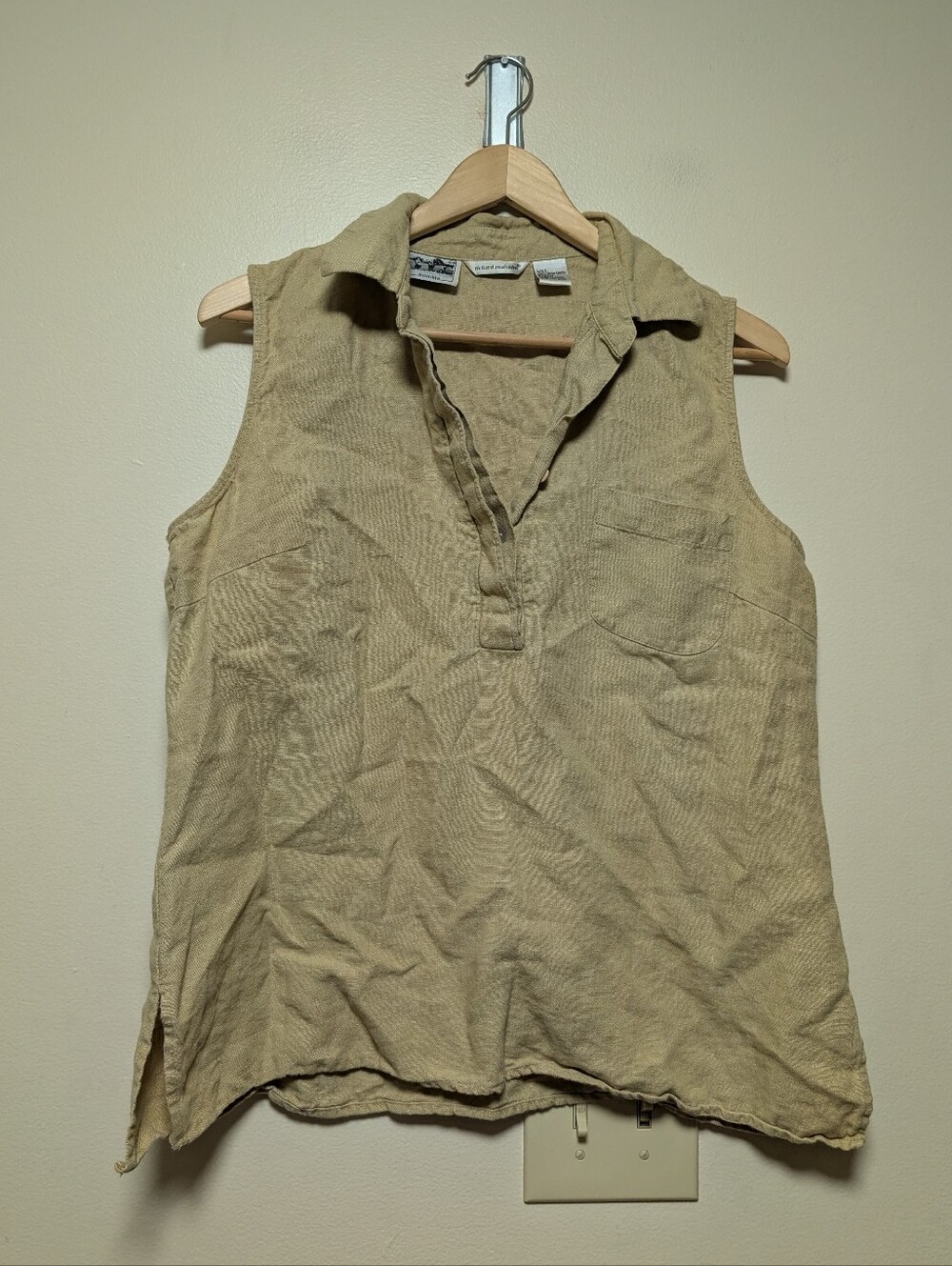 Richard Malcolm 100% Irish Linen Sleeveless Collared Top Size L Beige